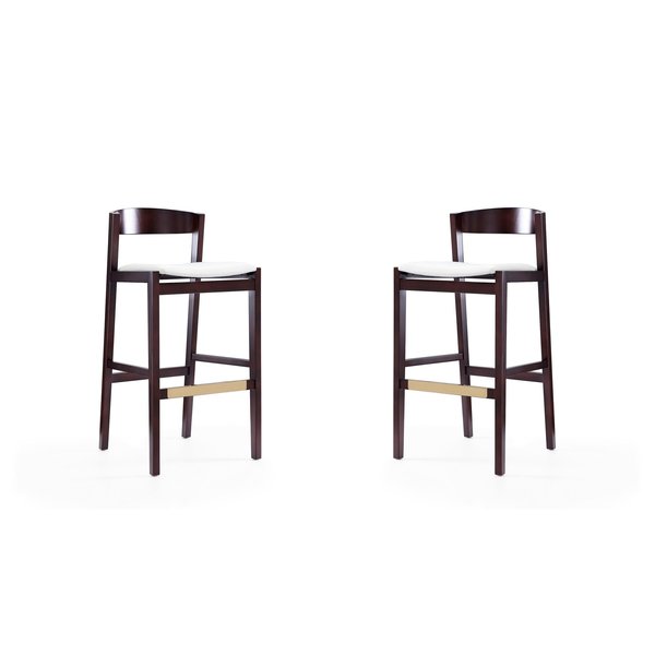 Manhattan Comfort Klismos Barstool in Ivory and Dark Walnut (Set of 2) 2-BS014-IV